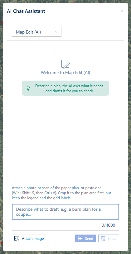 The AI Chat in Map Edit (AI) mode, before the first message