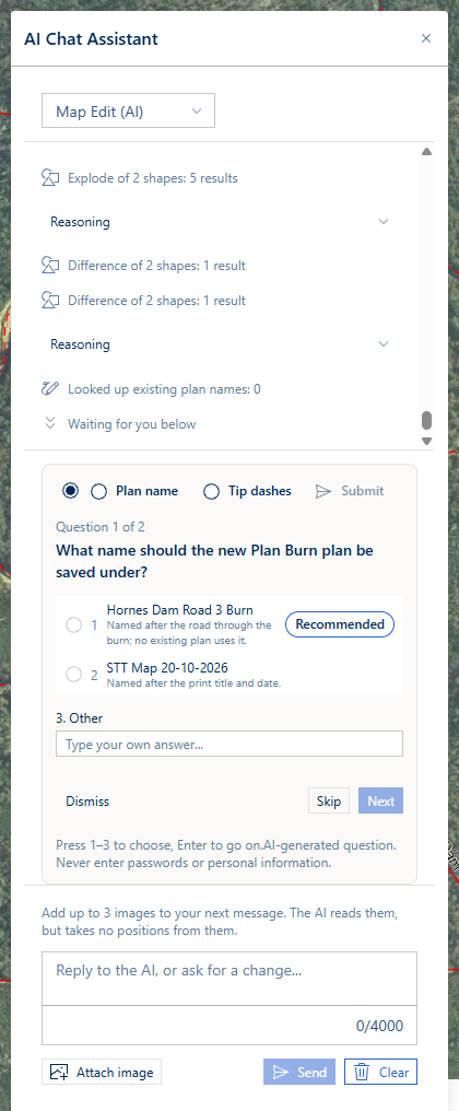A question card from the AI