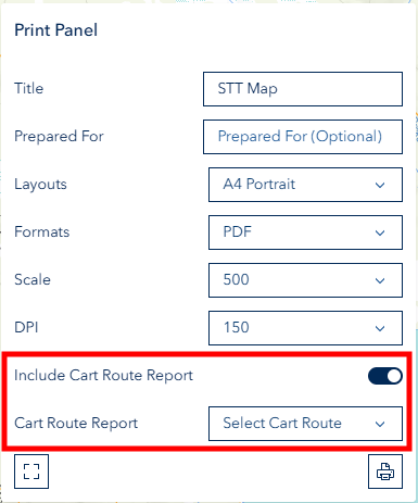 Print Panel with Cart Route Report options