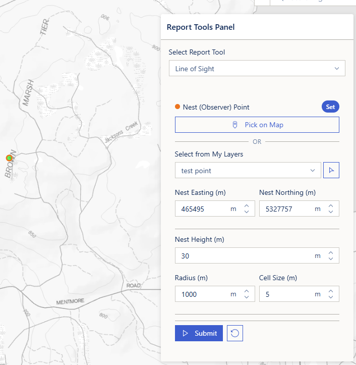A nest point set on the map with its coordinates filled in
