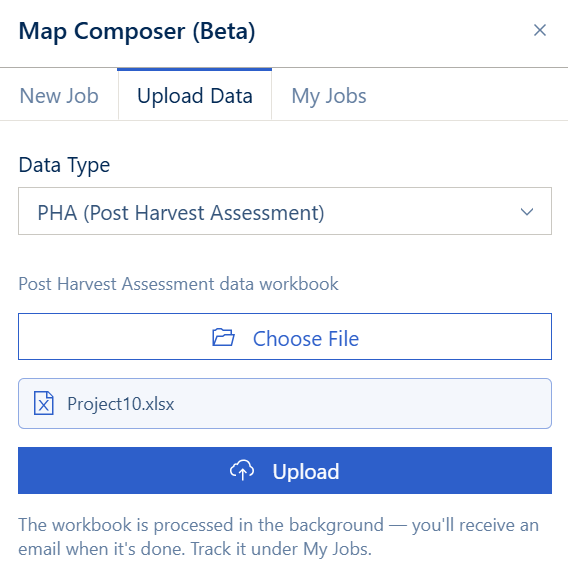 Map Composer Upload Data tab