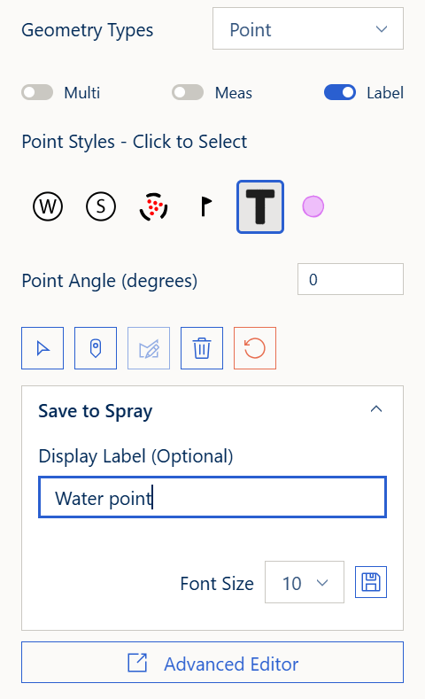 Spray Text Point font size beside Save
