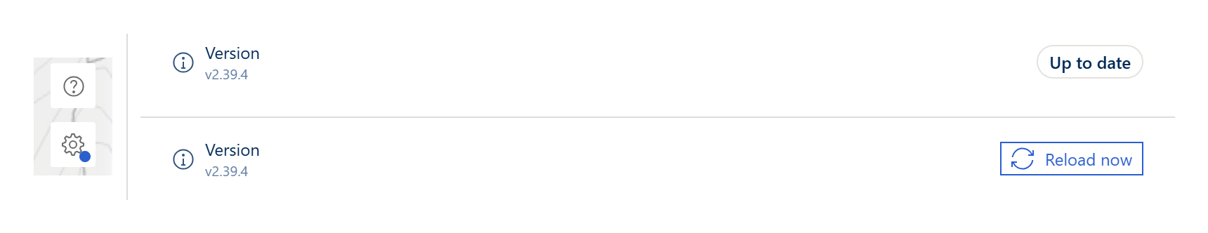 Version row showing Up to date and Reload now