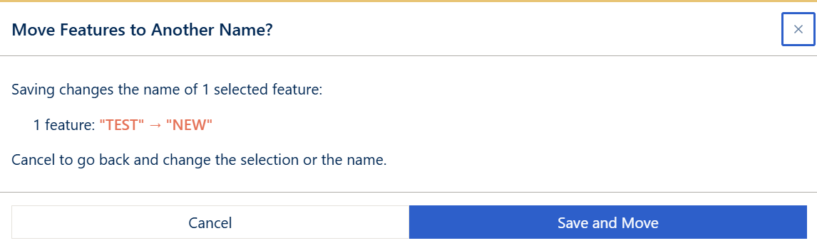 Move Features to Another Name? dialog