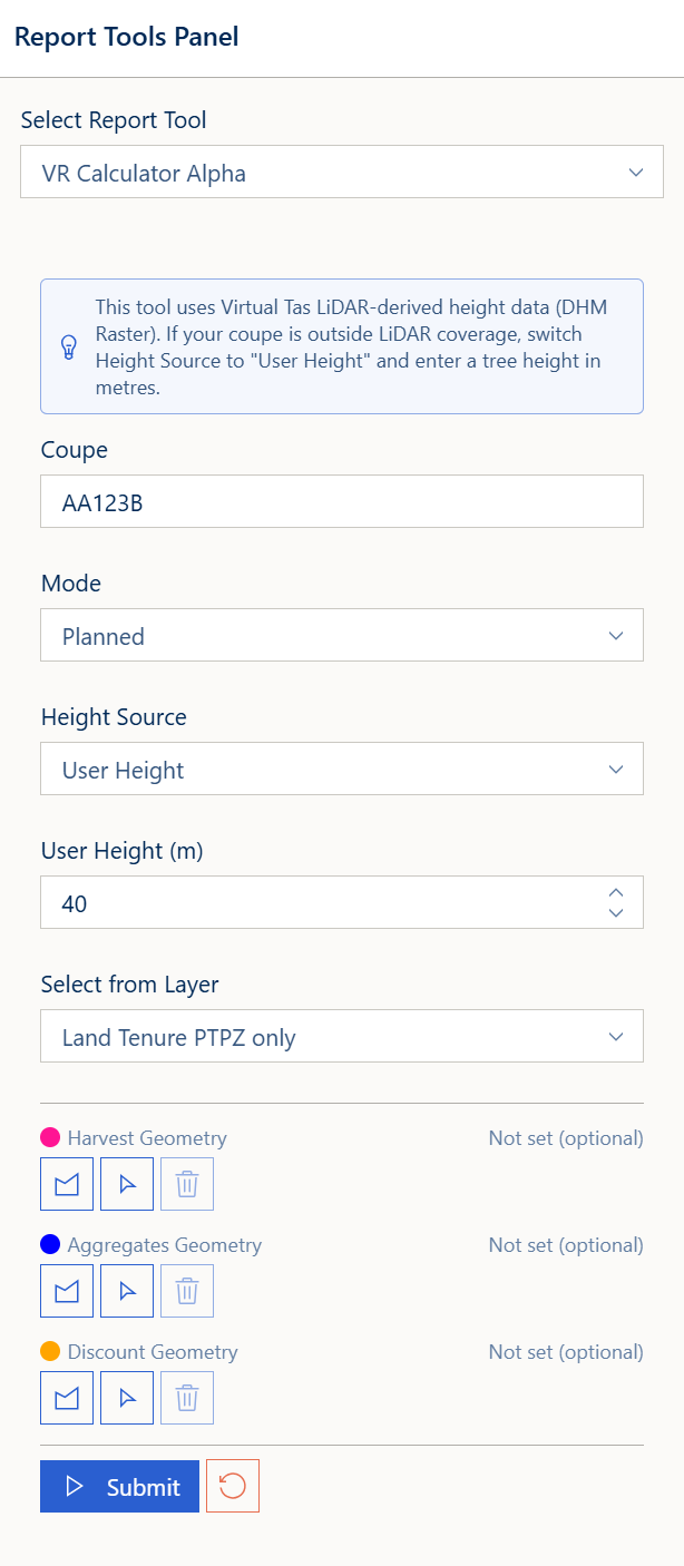 VR Calculator input form