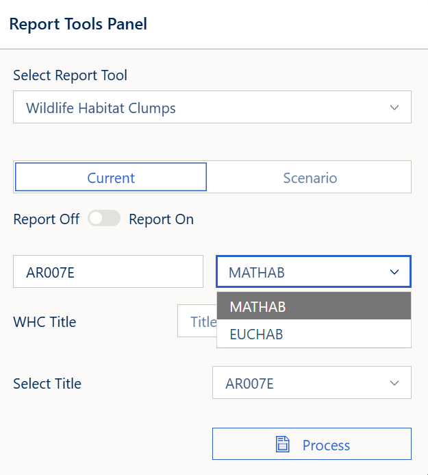 Wildlife Habitat Clumps panel with the analysis mode selector